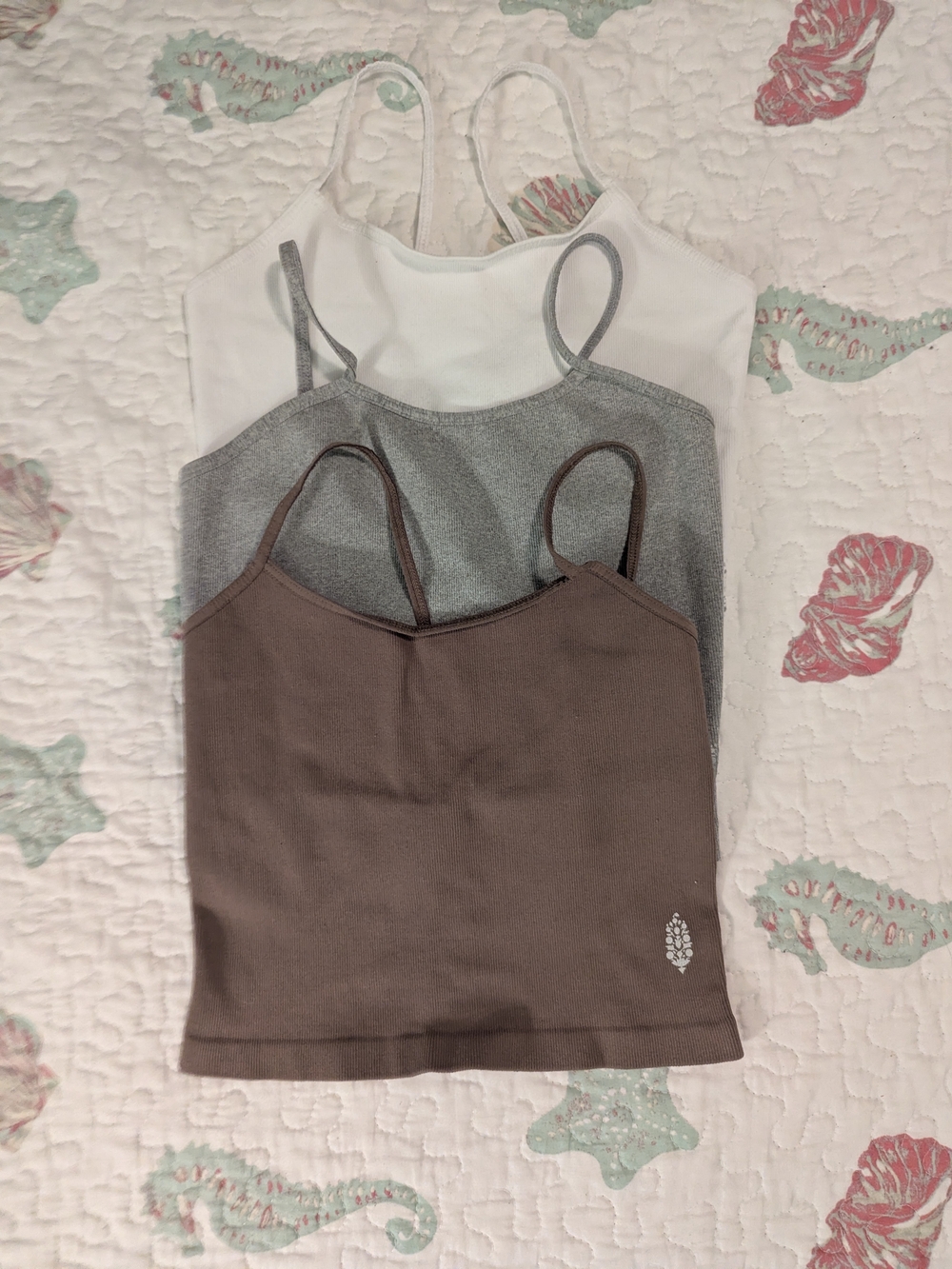 Free People Trio Seamless Tank Set - Brown, Gray & White